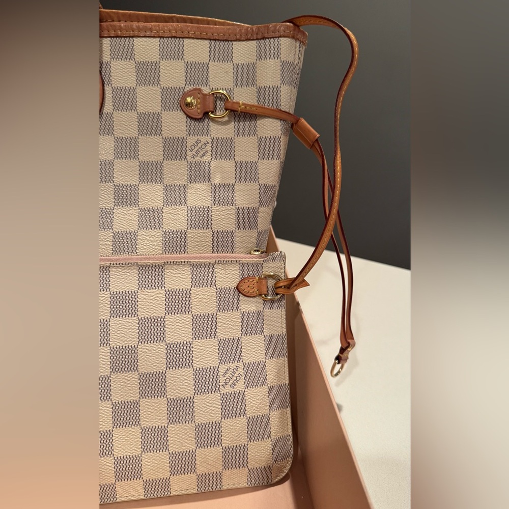 Louis Vuitton Neverfull MM Damier Azur Rose Ballerine Lining+Pouch Box/Dust Bag - Picture 7 of 11